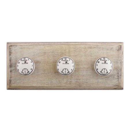 Paris Clocks Numerals Flat Ceramic Wooden Hooks